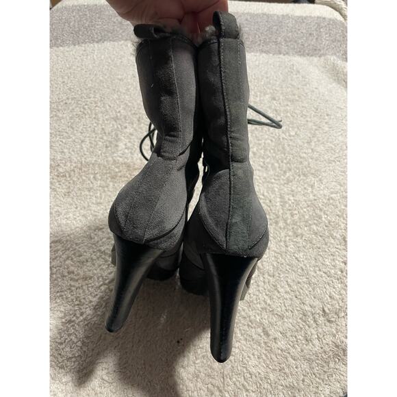 Calvin Klein Women's Size 7.5 Lace Up Dizzy Faux Fur Suede Heel Boots Gray - Picture 6 of 10